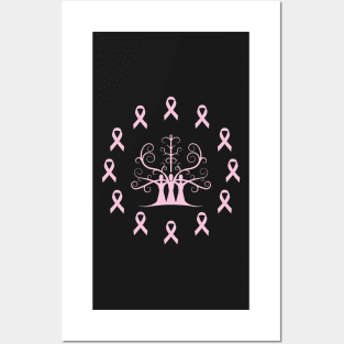 Breast Cancer Awareness Light Pink Ribbon Sisters Tree Of Life Posters and Art